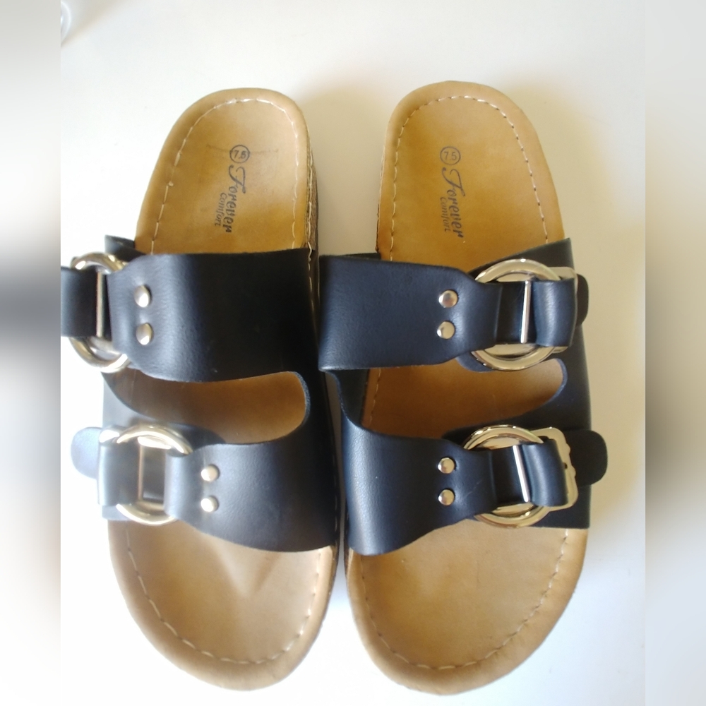Black Double Buckle Slide Sandals Size 7 1/2